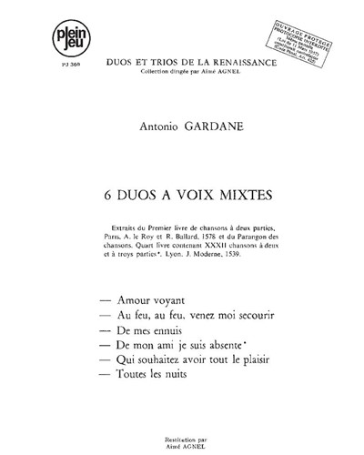 Six Duets for Mixed Voices