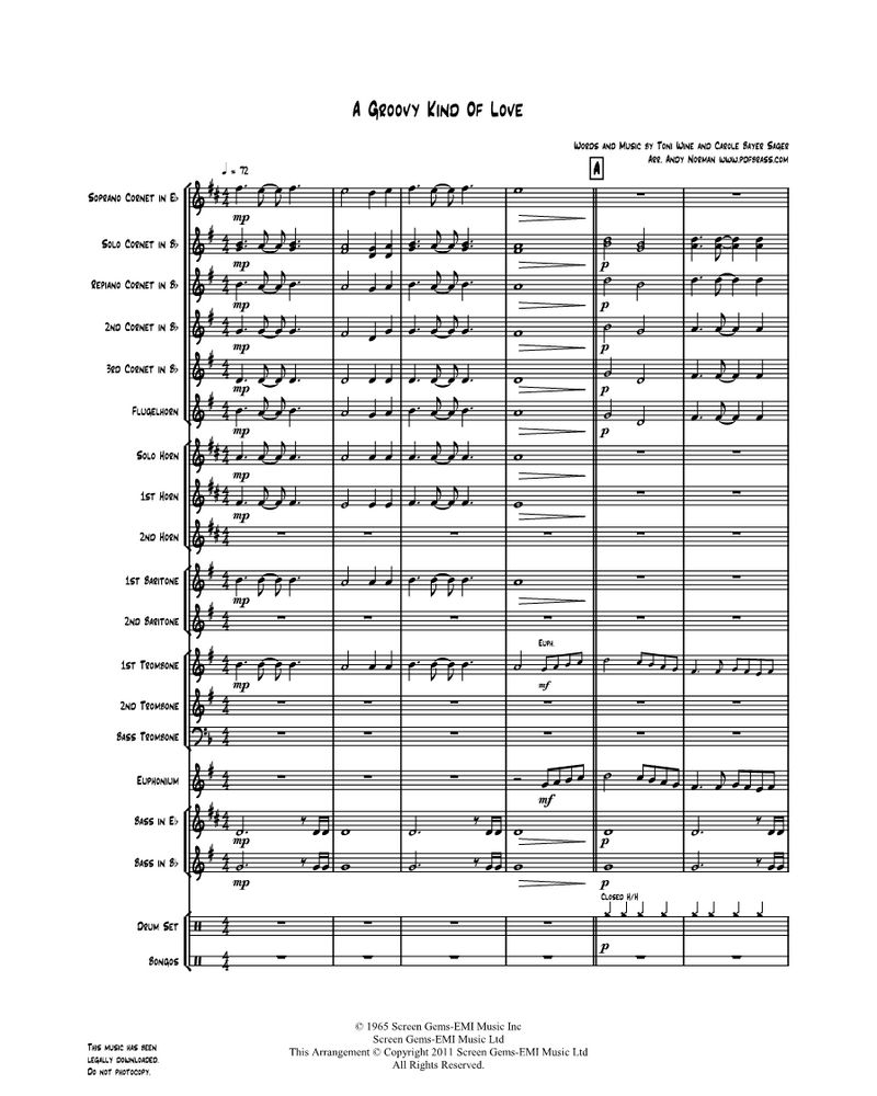A Groovy Kind Of Love - for Brass Band